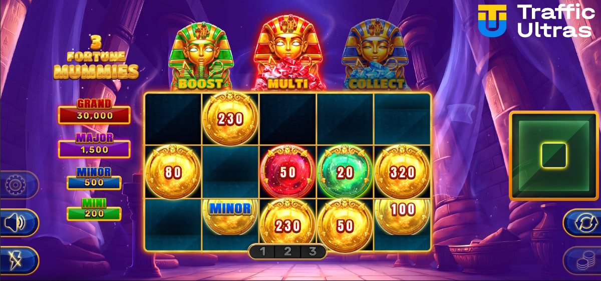 Portada de 3 Fortune Mummies, tragamonedas egipcia de Spinomenal