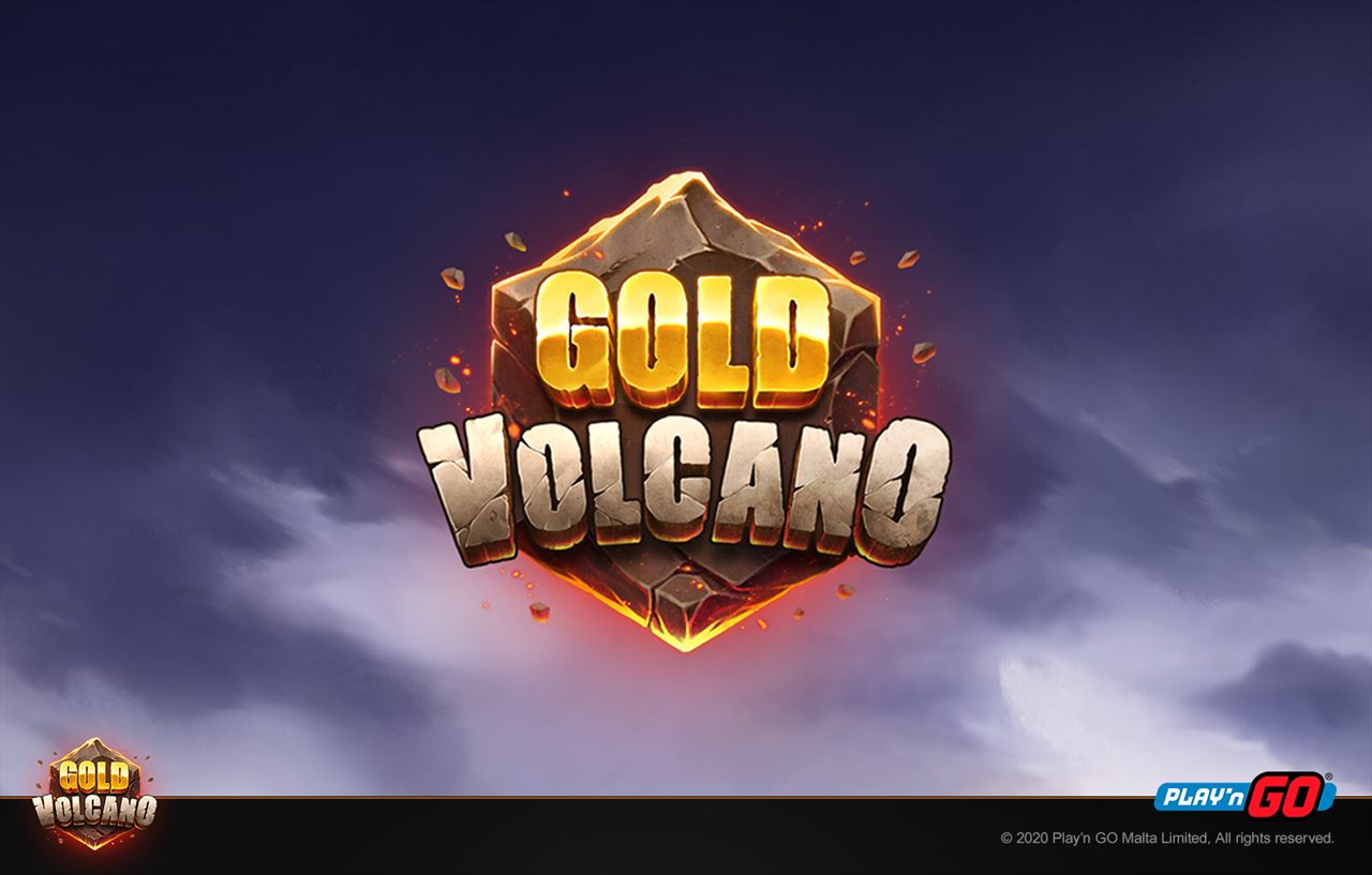 Rejilla de Gold Volcano en pleno juego con racimos de s&iacute;mbolos premiados y lava al fondo